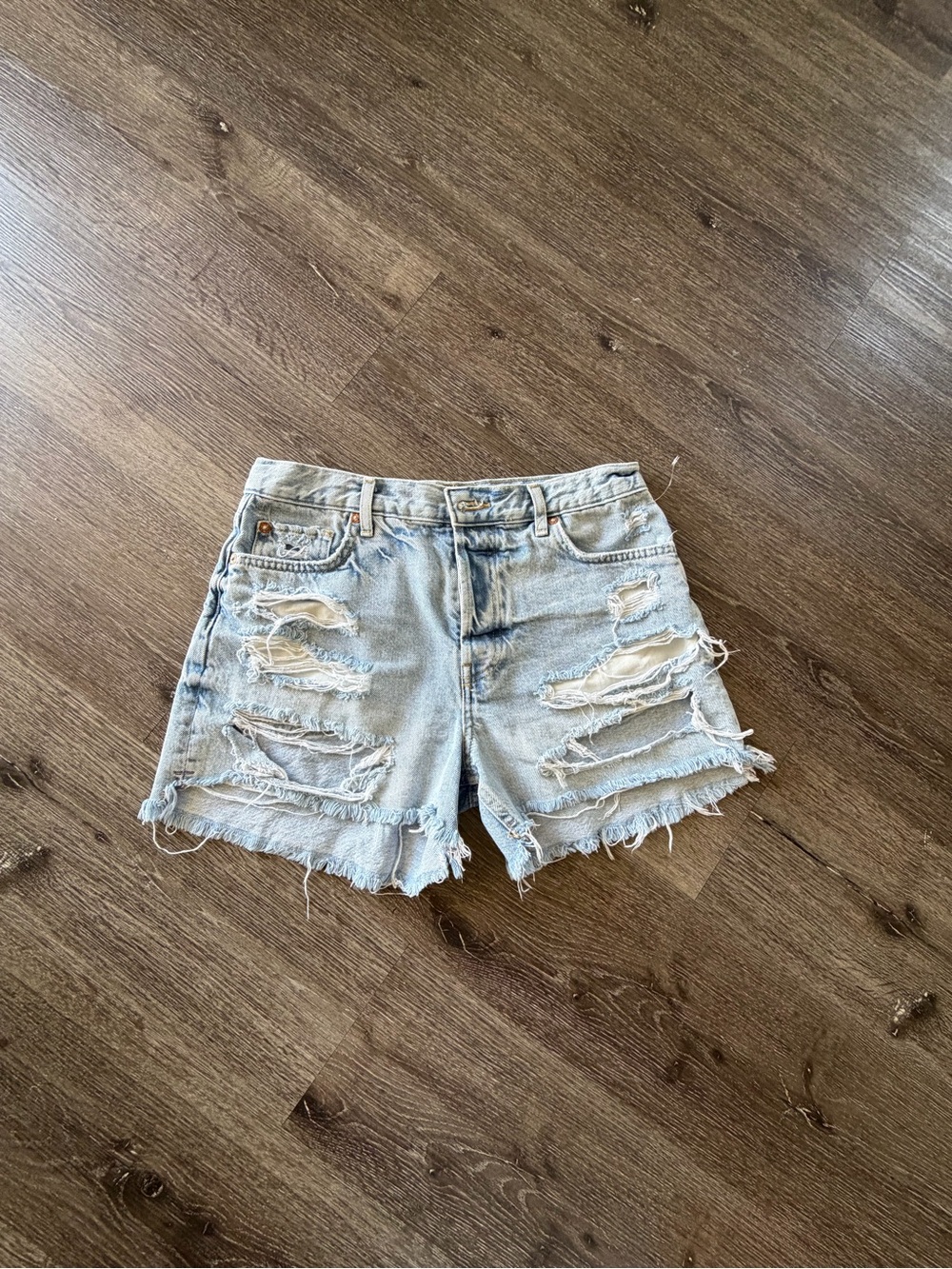 We The Free Light Blue Distressed Denim Cutoff Shorts